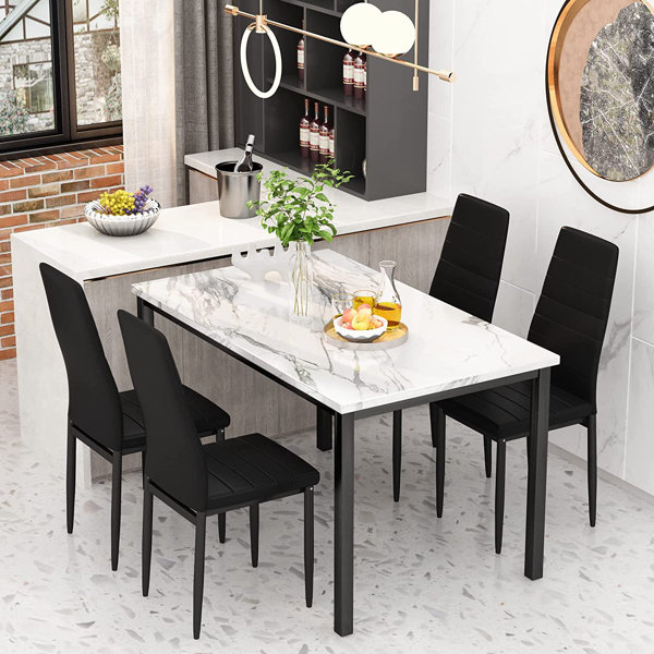 Latitude Run® Modern Style 5-Piece Faux Marble Top Dining Table Set